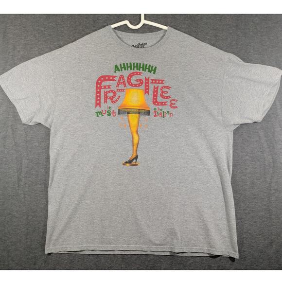 A Christmas Story Leg‎ Lamp Fragile Holiday Grey Mens T-Shirt Size 2X - Picture 1 of 7